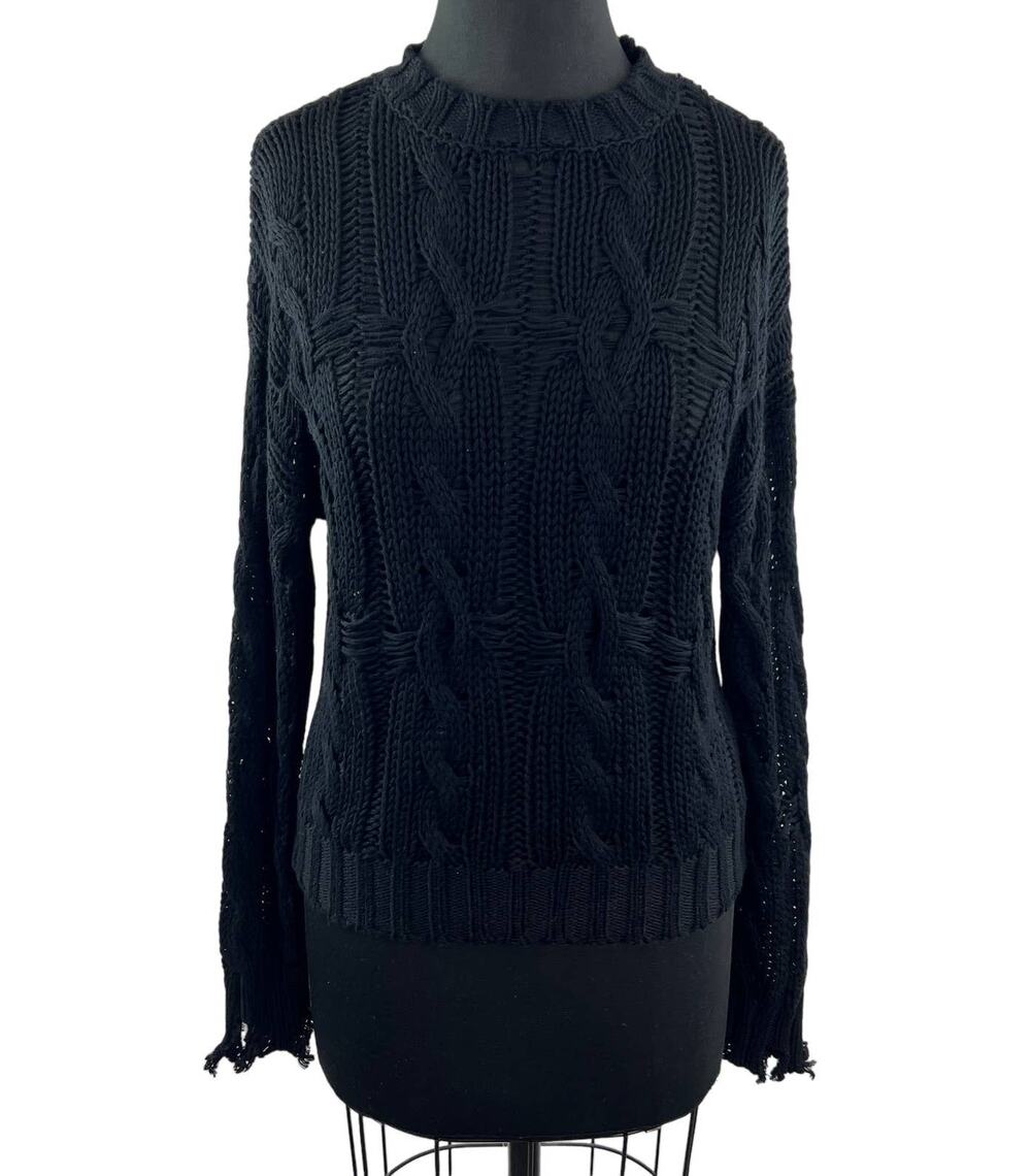 SABLYN Black Crewneck Long Sleeve Cable Knit 100% Cashmere Pullover Sweater Sz M